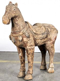 Large Chinese Tang Style Carved Timber Horse