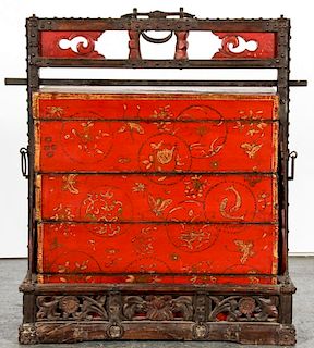 Antique Chinese Red Lacquer Stacking Boxes