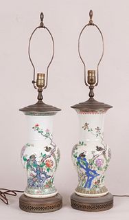 Two Chinese Famille Verte Vases/Lamps