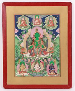 A Tibetan Thangka Of Green Tara