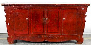 Large Chinese Red Lacquer Sideboard Cabinet