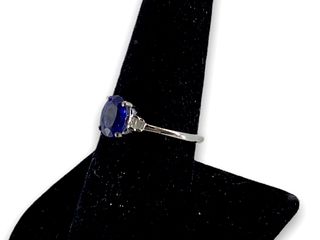 Sapphire, Diamond and Sterling Ring