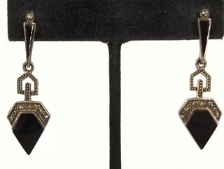 Sterling Silver Marcasite & Onyx Earrings