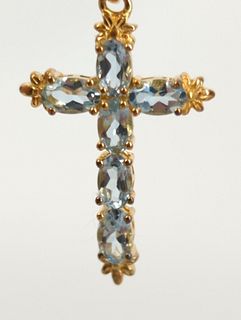 Sterling Cross Pendant with Aquamarine Stones