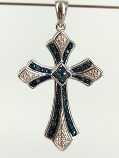 Sterling Silver Pendant with Blue Diamonds