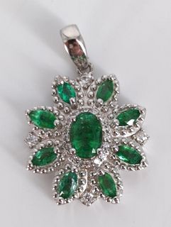 Sterling Silver, Emerald, and White Zircon Pendant