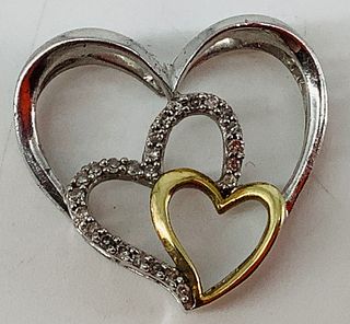 Sterling and Vermeil Trio of Hearts Pendant with Diamonds