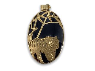 Gold and Onyx Pendant with Tiger