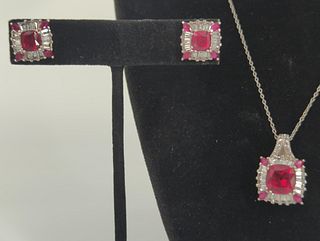 Created Ruby and White Sapphire Jewelry Set