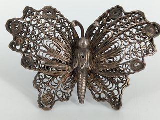 Vintage Sterling Silver filigree Style Butterfly Pin