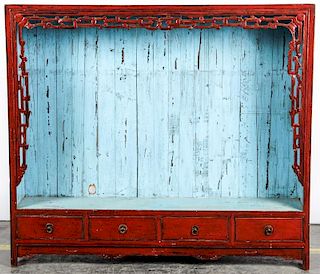 Antique Chinese Gallery Cabinet w. Later Paint
