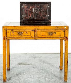 Chinese Desk and Black Lacquer Chest