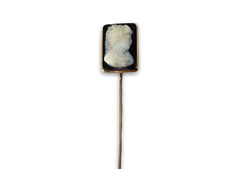 Antique Gold Stick Pin with Agate Cameo Topper