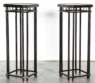 Pair Tall Chinese Black Lacquer Plant Stands