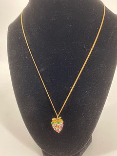 Gold-Filled Chain Necklace with Rhinestone Fruit Pendant