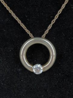 Sterling Chain Necklace and Pendant with CZ Stone Round