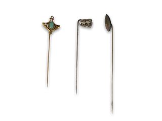 Three Stick Pins + Single Jade Stone Earring