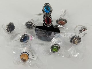 Assorted German "Silver" & Semi-Precious Stone Rings