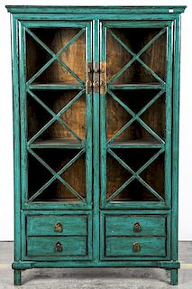 Asian Green Lacquer Bookcase