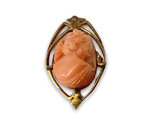 Antique Gold and Coral Cameo Pin/Pendant