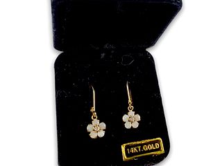 14kt Yellow Gold, Opal & Diamond Dangle Earrings