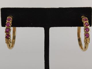 10kt Yellow Gold & Pink Sapphire Hoop Earrings