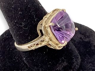 Sterling Silver Ring With A Fantasy Cut Amethyst Center Stone