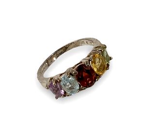 Sterling Silver & Multi-Colored Gemstone Ring