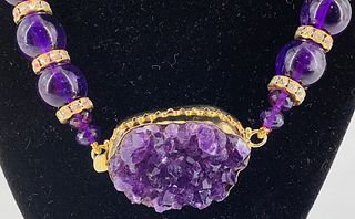 A. Jeschel Amethyst and Crystal Statement Necklace