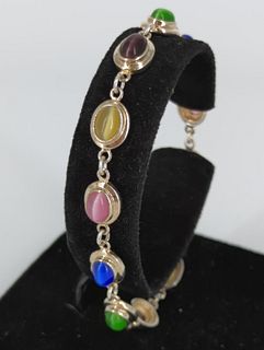 Sterling Silver Bracelet with Cat's Eye Cabochons