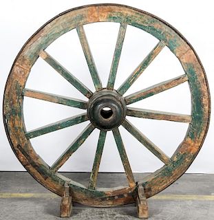 Wood and Cast Iron Wheel Sculpture