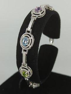 Sterling Silver & Multi-Colored Gemstone Bracelet