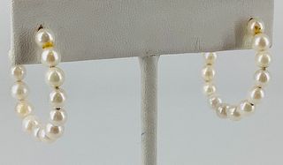 14kt Yellow Gold Pearl Hoop Earrings