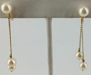 14kt Yellow Gold Pearl Dangle Earrings
