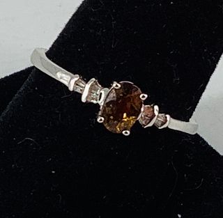 Sterling Silver Ring with Citrine Center Stone & Diamond Accents