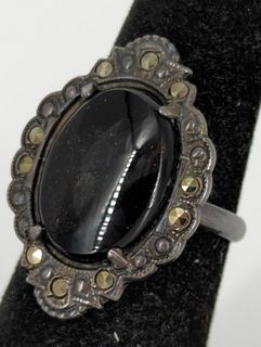 Sterling, Onyx and Marcasite Ring