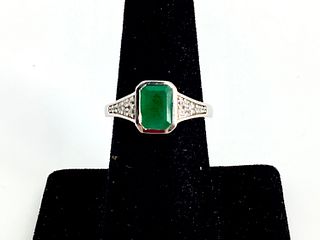 Green Emerald and White Zircon Stone Ring
