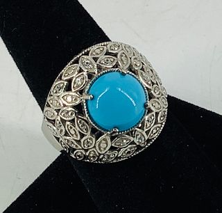 Turquoise and Zircon on Sterling Ring