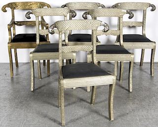 6 Hammered Metal Over Wood Chairs, India
