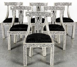 6 Asian Bone Inlaid Chairs
