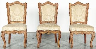 Set of 3 Wood/Fabric Upholstered Chairs