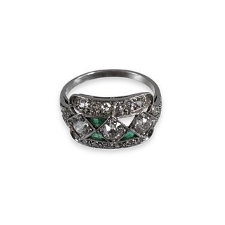 Art Deco Diamond & Emerald Ring