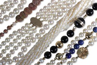 Group of Pearl & Hardstone Necklaces