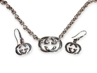 Gucci Sterling Silver GG Necklace & Earring Suite