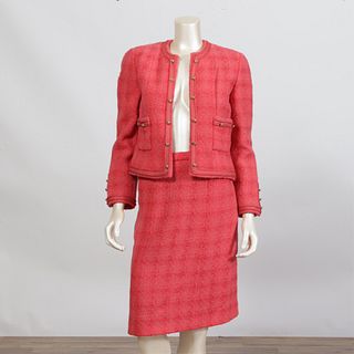 Chanel Red Tweed Skirt Suit, 1990s