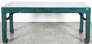 Modern Chinese Blue Lacquer Dining Table