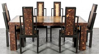 Modern Suite of Table and Six Inlaid Chairs