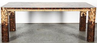 Modern Asian Inlaid Wood Dining Table