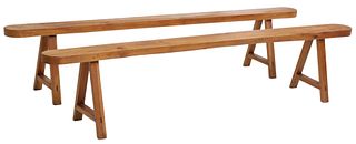 (2) FRENCH PROVINCIAL FRUITWOOD TRESTLE BENCHES