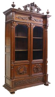 FRENCH CARVED OAK LIBRARY BOOKCASE, 19TH C.